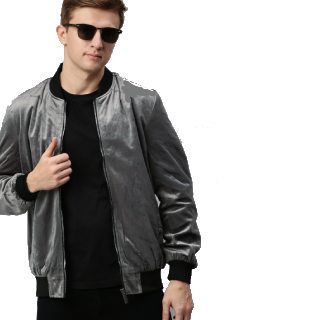Mast & Harbour Men Grey Printed Velvet Bomber Worth Rs.3999 at Rs.2199